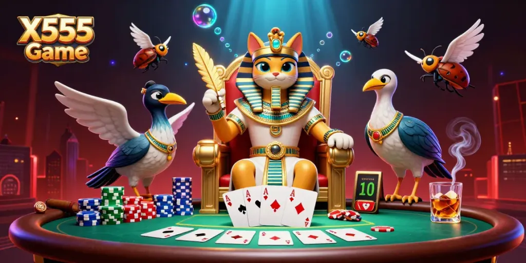 Experience the excitement of X555 Game with vibrant visuals and dynamic poker elements.