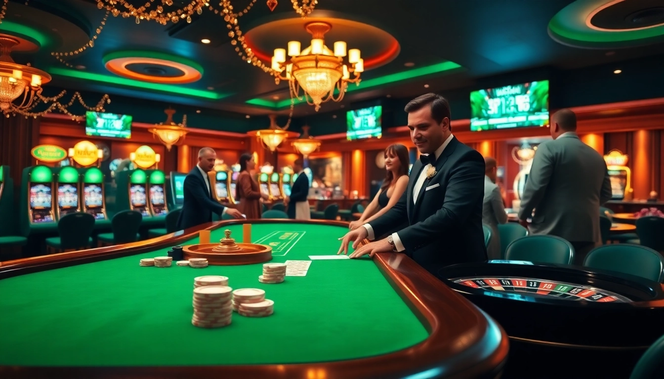 Exciting casino scene with odds display from https://tylekeonhacai5.plus/, showing players at a gambling table.