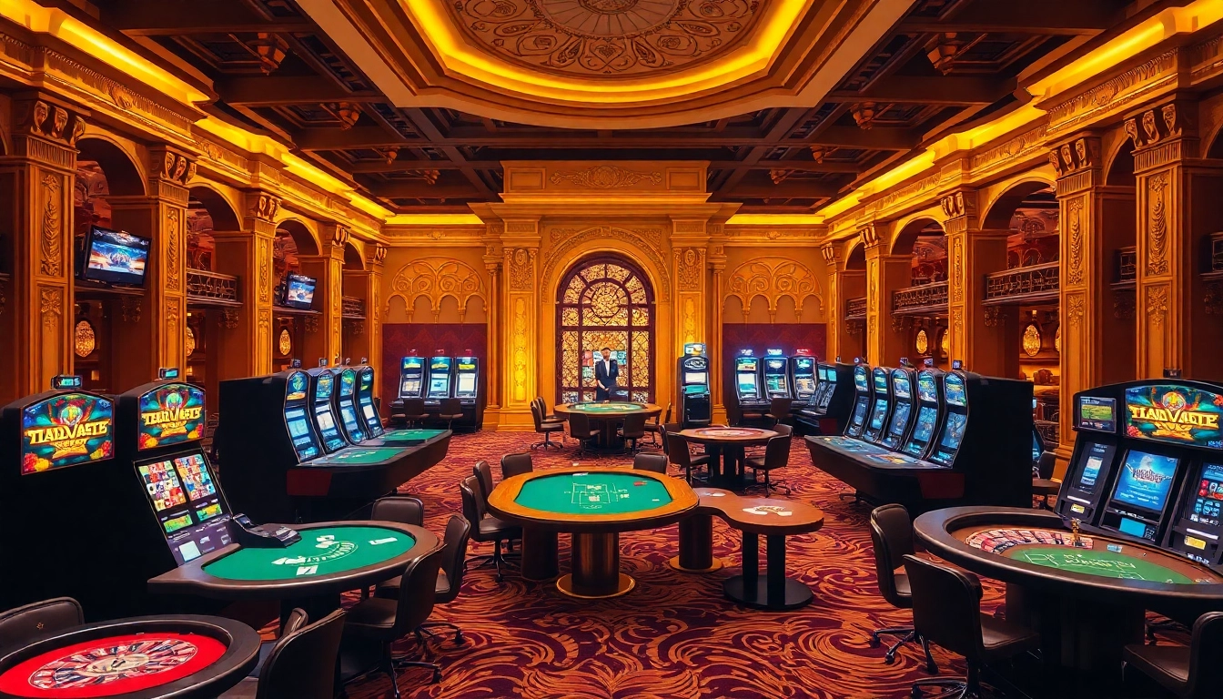 Experience the excitement of an all-in-one online casino platform with vibrant gaming tables and slot machines.