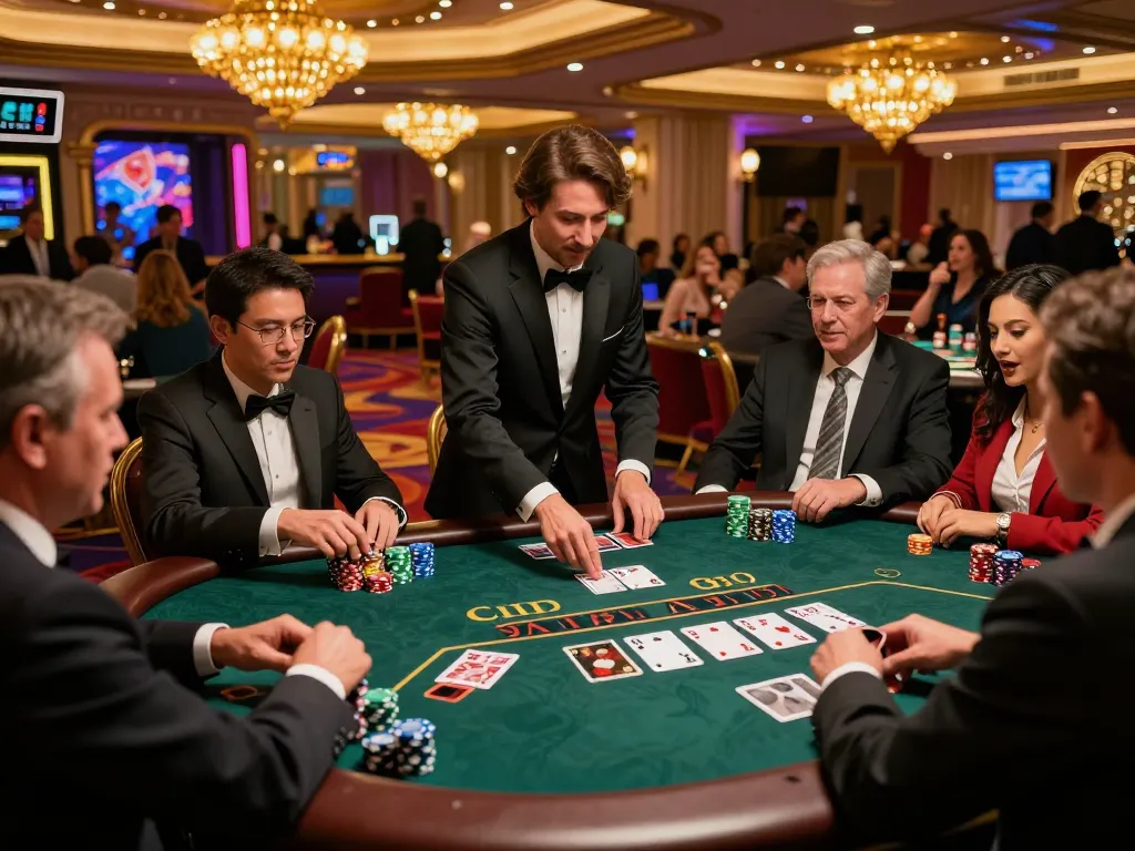 Players placing bets and strategizing in a thrilling blackjack game at KM777 Casino's lively atmosphere