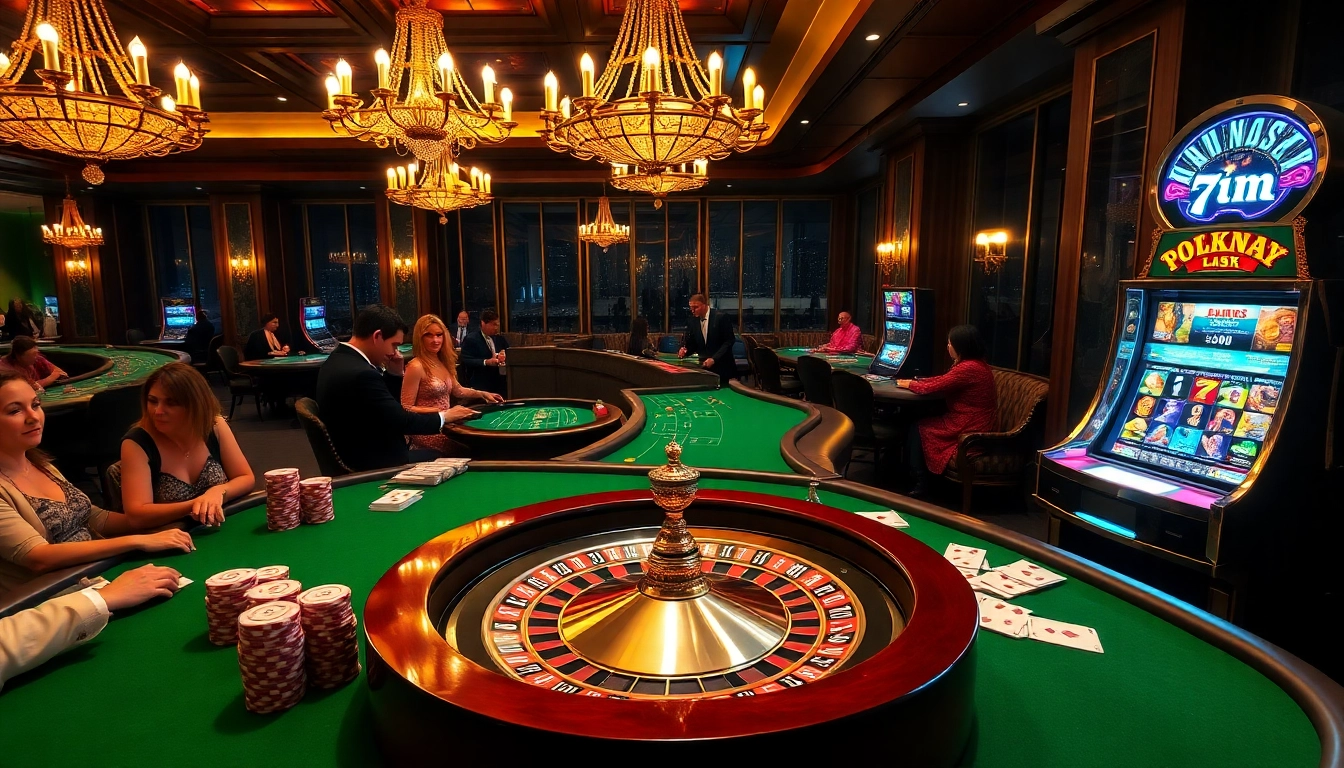 High-stakes gaming at a luxurious casino featuring a 7m roulette wheel and elegant players.