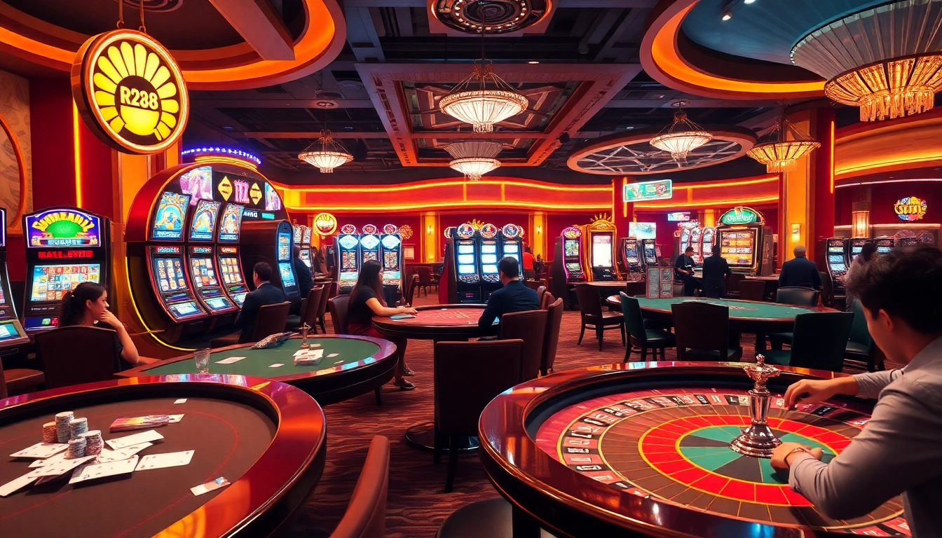 Players enjoying games on the RR88 casino platform, highlighting excitement and strategy in a luxurious setting.