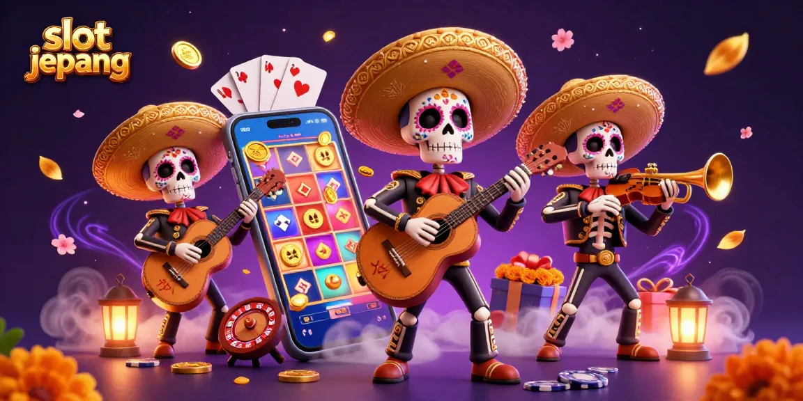 Experience slot jepang excitement with a vibrant 3D illustration of a mariachi band surrounded by slot game elements.
