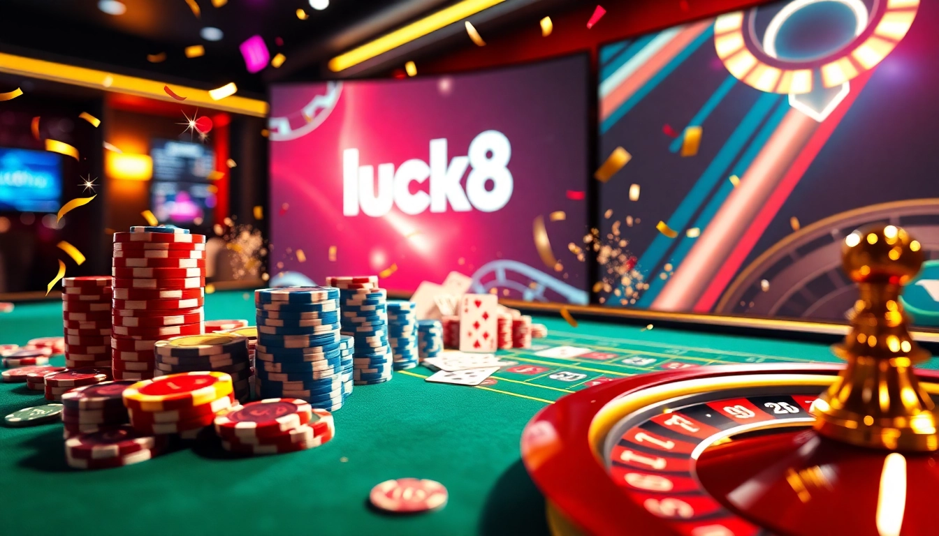 Experience excitement with the luck8 casino gaming table showcasing colorful chips and cards.