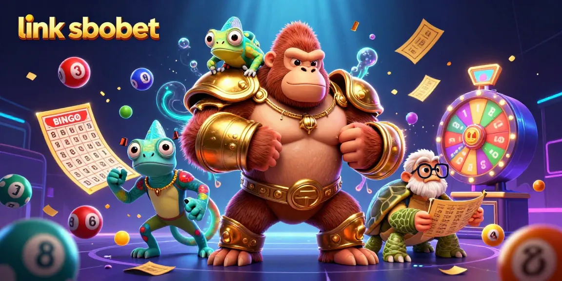 Engage with link sbobet in a vibrant 3D casino scene filled with lottery elements and exciting characters.