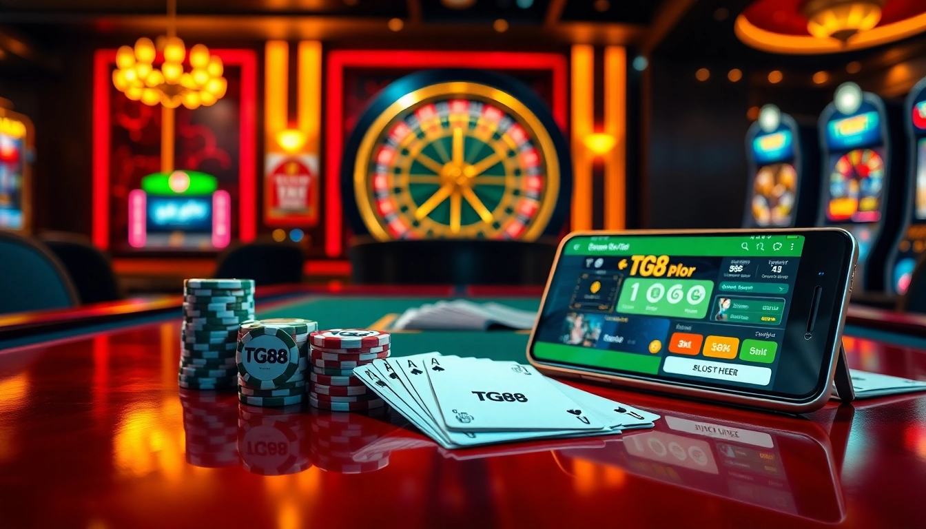 TG88 branded poker chips stack showcasing expert betting strategies in a lively casino setting