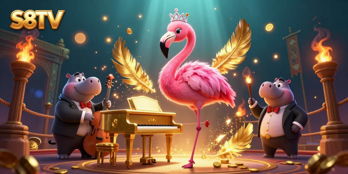 Engage with S8TV's thrilling casino atmosphere featuring a flamingo singer and hippo bassist.