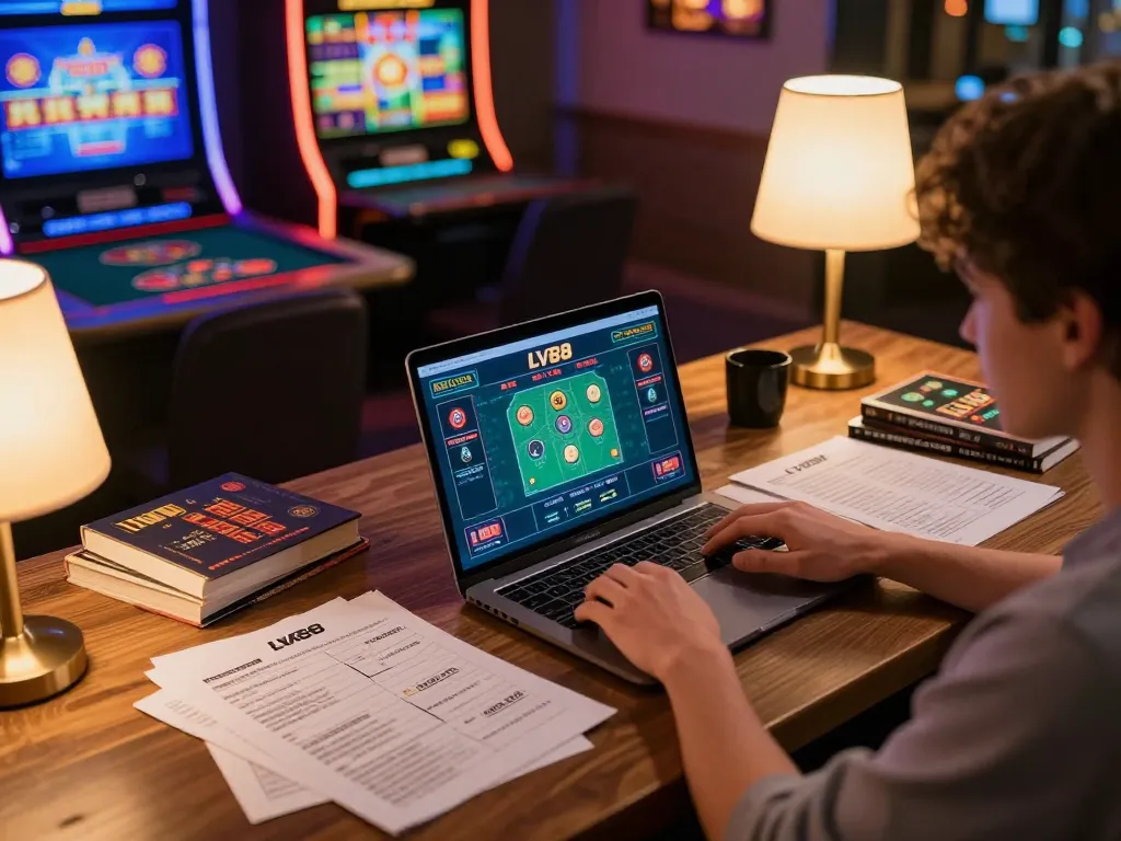 Players enjoying gameplay on LV88 online casino in a cozy home setting, highlighting strategic gaming.