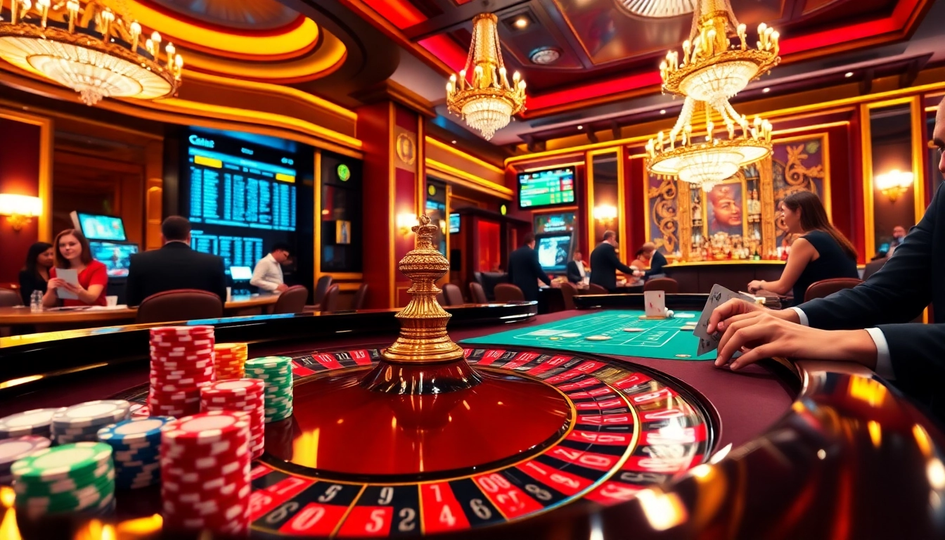 Exciting casino gameplay at https://tr88.autos/, showcasing roulette, poker chips, and vibrant player action.