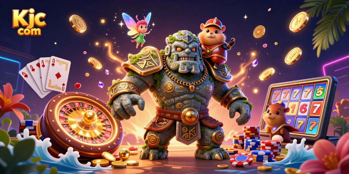 Engage in thrilling games at Kjc com with vibrant animations and magical characters promoting exciting casino experiences.