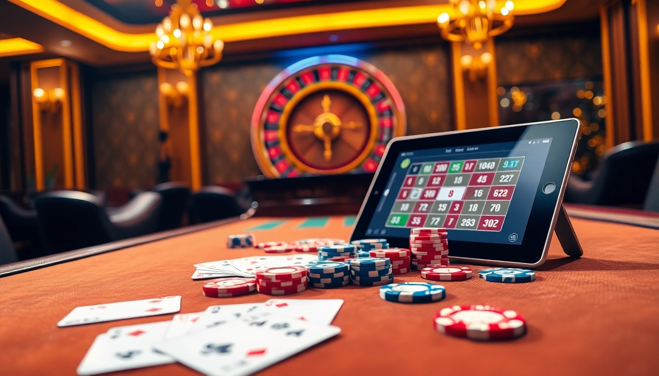 Engage in thrilling gameplay at 789P VOM with vibrant casino scene featuring poker cards and roulette wheel.