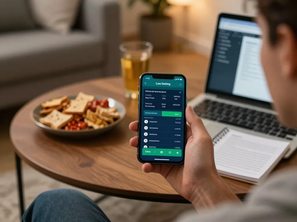 Engaging in sports betting using the Keo nha cai 5 app in a comfortable home setup.