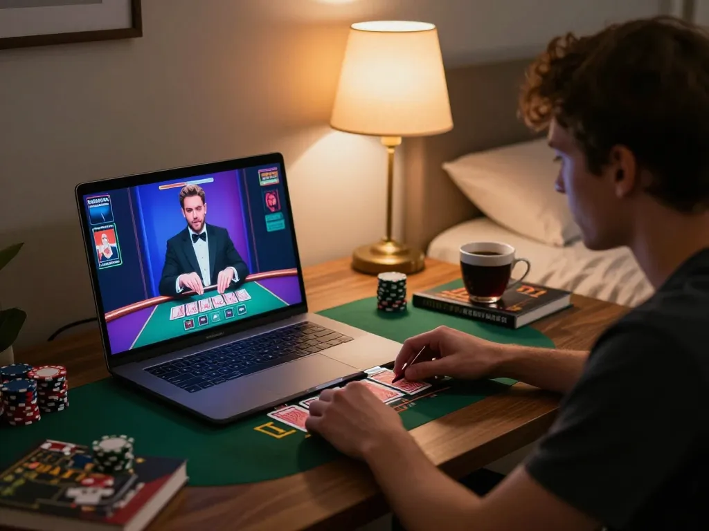 Engaging gameplay at https://xx88.promo/ showcasing a player at home enjoying immersive live dealer blackjack experience