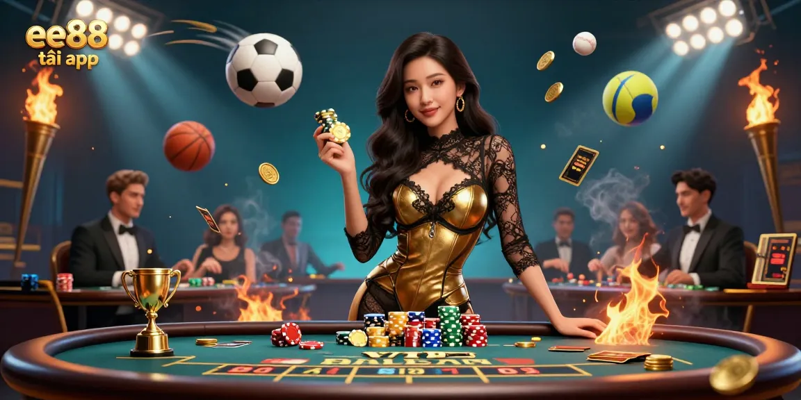 Play and win with the ee88 tải app – a glamorous scene at a luxurious Baccarat table.
