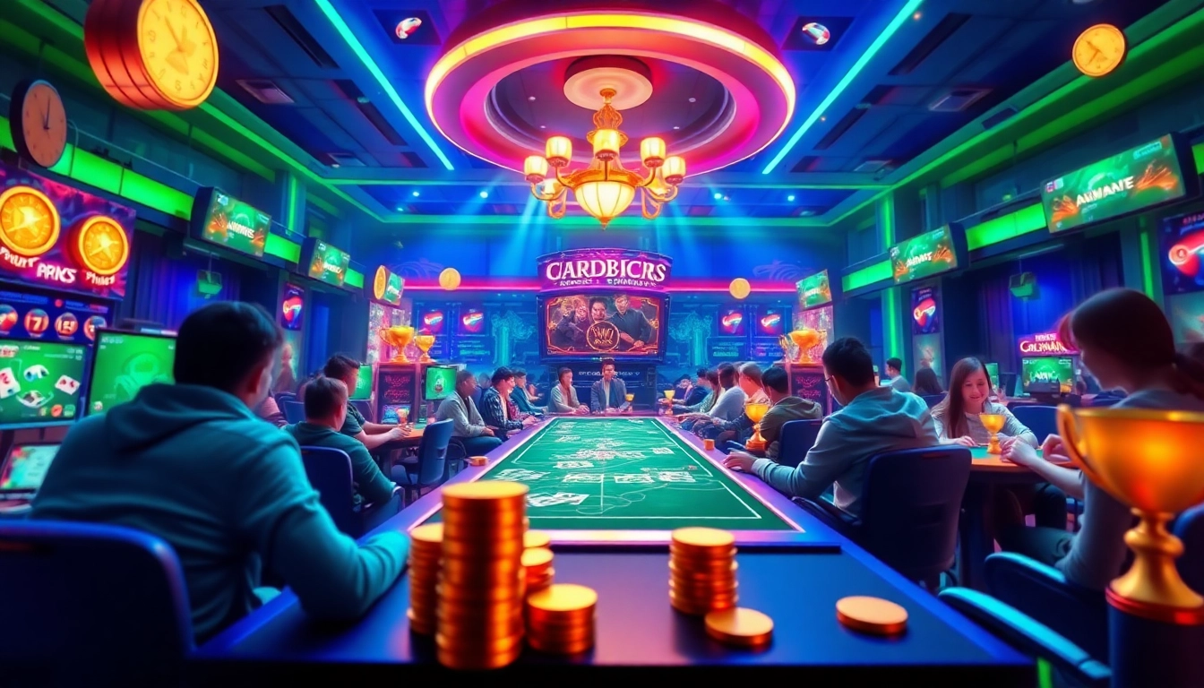 Exciting online card gaming scene at gamebaidoithuong.com.vc with interactive graphics and players engaged.