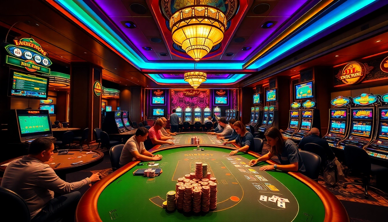 Exciting gameplay at nhà cái go88 with vibrant casino tables and poker chips.