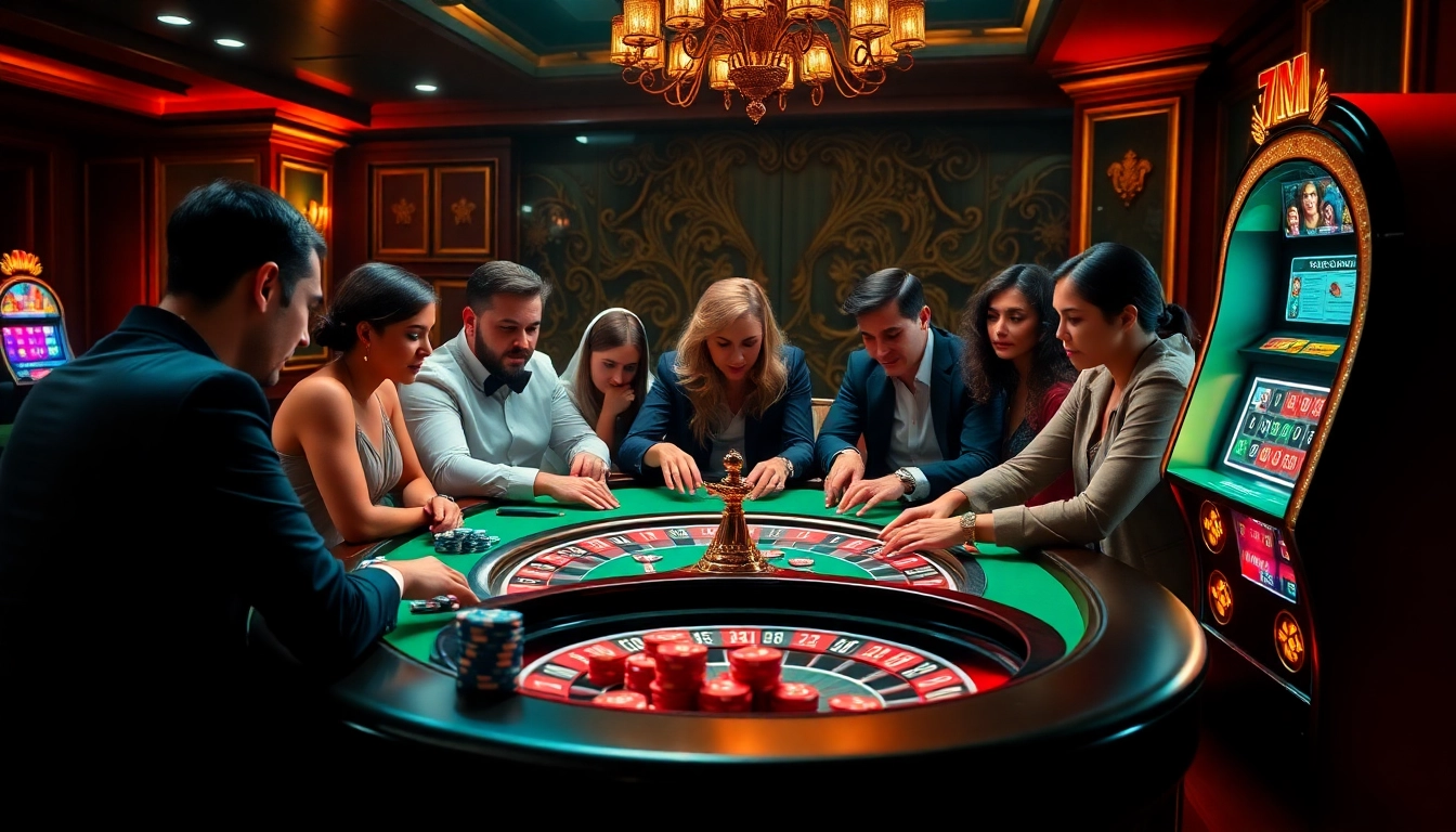 Players at a casino enjoying high-stakes games, showcasing 7M excitement and luxury.