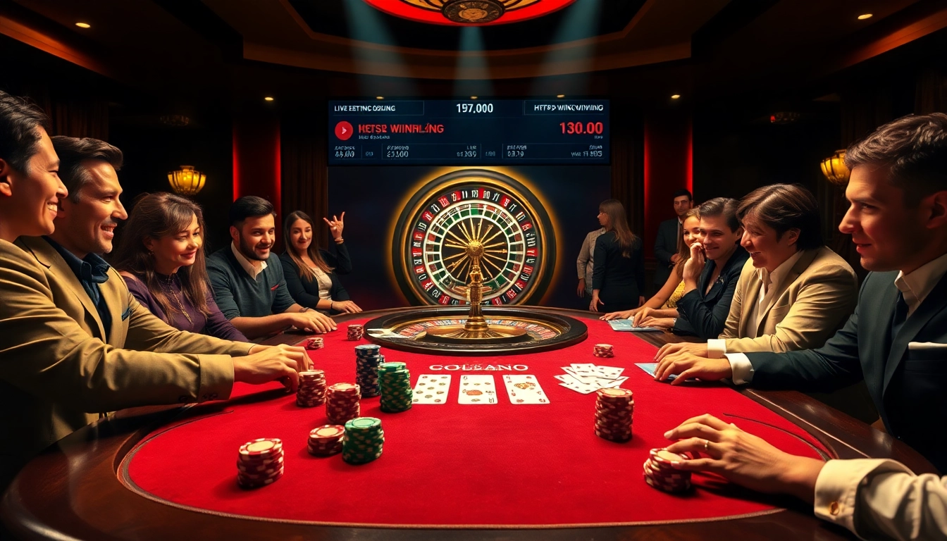 Gamblers enjoying a thrilling poker game with lively atmosphere at https://winvn.wiki casino.