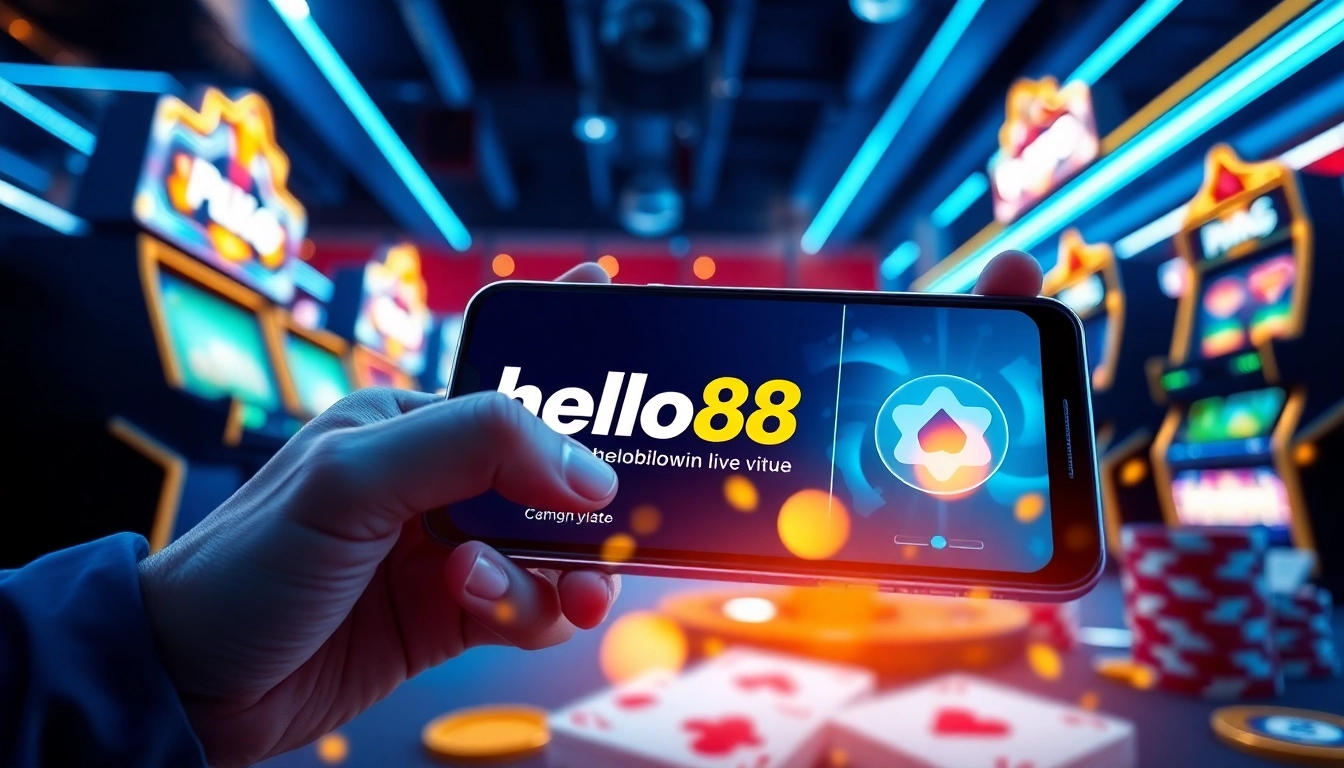 Exciting gaming scene from hello88win.live showcasing online gambling on a mobile device.