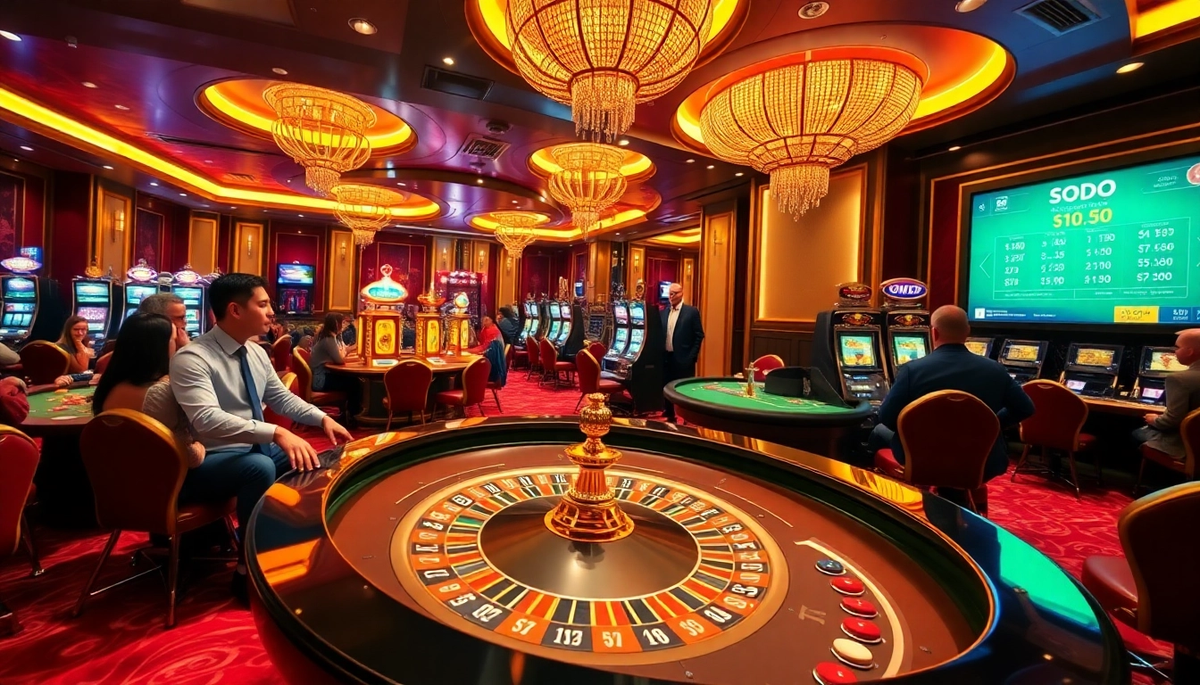 Experience the thrill of betting at SODO Casino with vibrant tables and eager players celebrating wins.