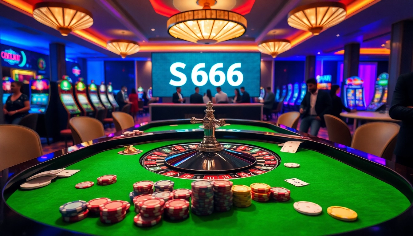 S666 players enjoying an exciting casino experience at a luxurious roulette table with vibrant chips and cards.