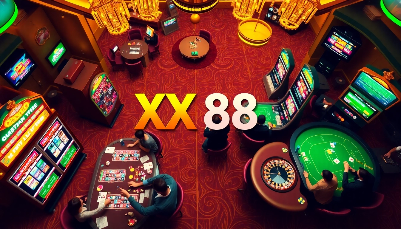 Players enjoying games at XX 88 online casino with vibrant colors and excitement.