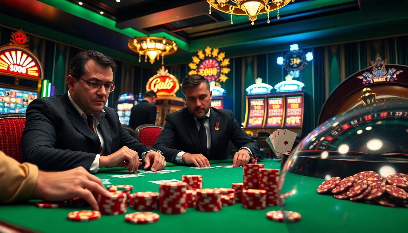 High-stakes poker game scene featuring 32WIN branding with players, poker chips, and a roulette wheel.