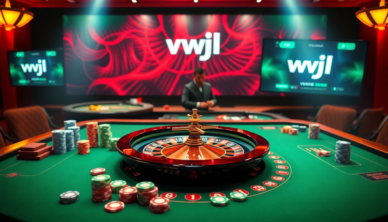 Engage in thrilling gameplay at vvjl's luxurious casino tables filled with chips and roulette wheels.