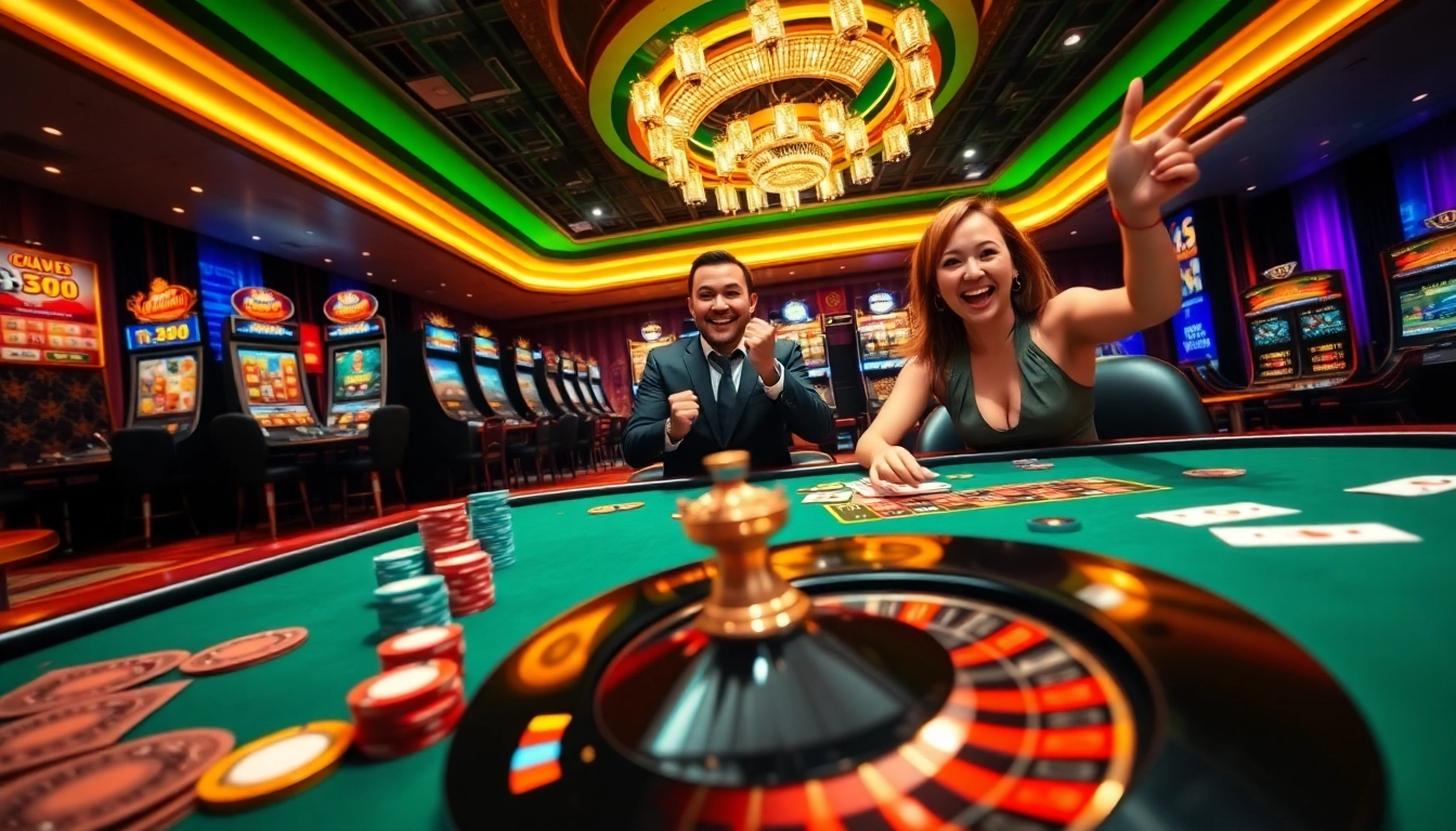 Experience the excitement of gambling at trang chủ TR88 with vibrant casino visuals featuring poker and roulette.