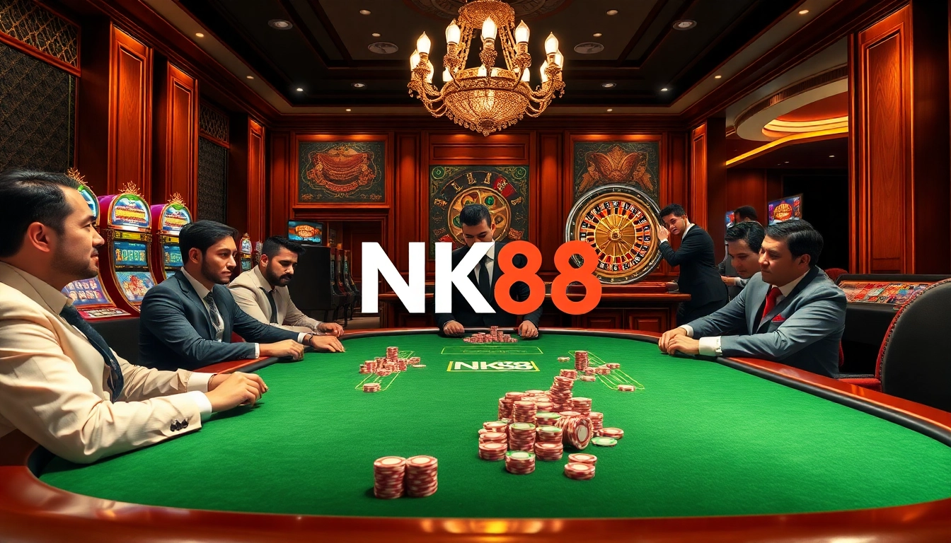 Winning gamblers at an NK88 casino table, showcasing excitement and strategy in action.