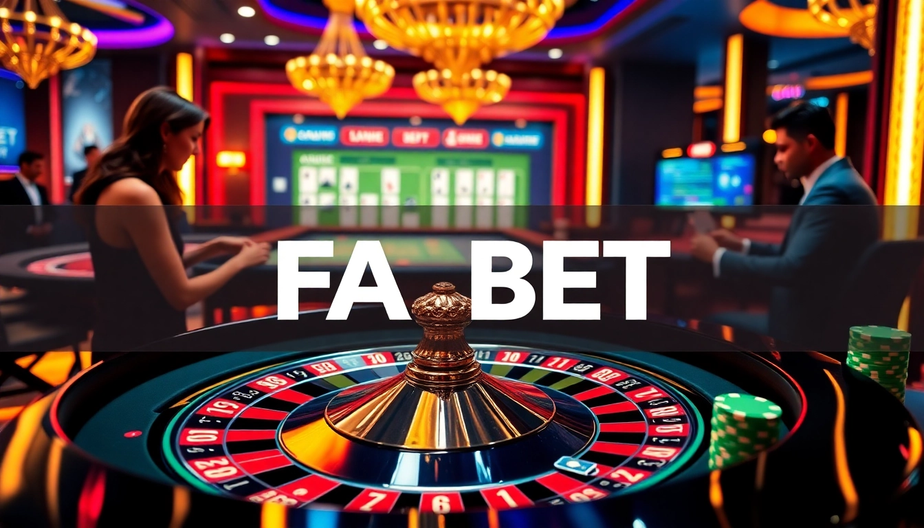 Experience the thrill of gambling at FABET's vibrant casino table with poker chips and cards.