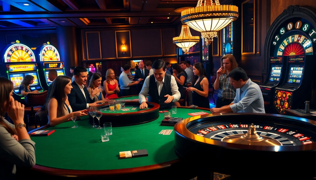 Players engaging with GO8 table games in a luxurious casino setting.