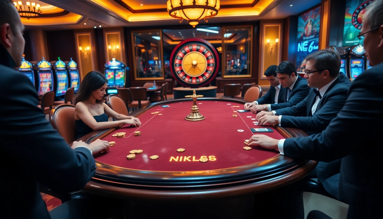 Experience the excitement at nk88 com with a luxurious poker table and vibrant casino atmosphere.