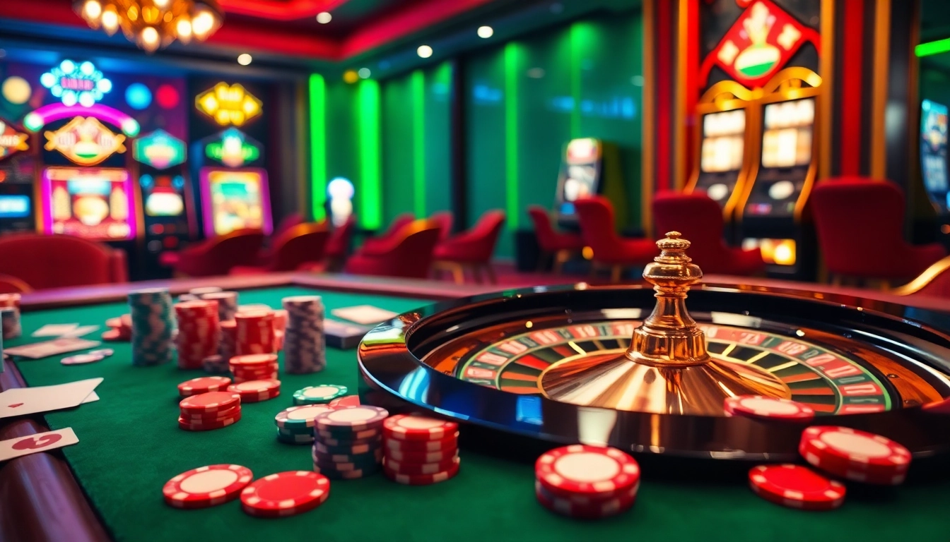 Experience high-stakes gaming with TR88 at a vibrant casino table showcasing poker chips and cards.