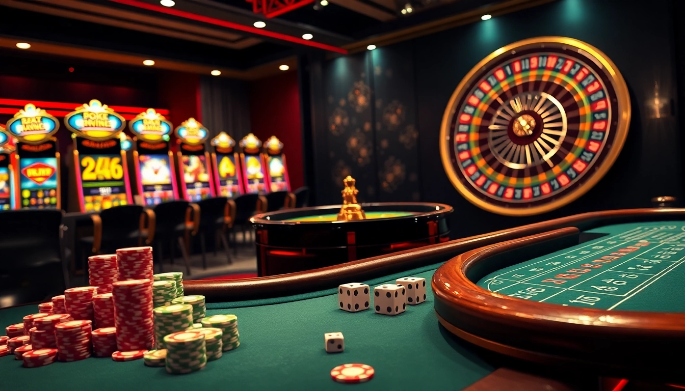 Engaging gambling action at https://f8beta2.support/ with vibrant casino tables and exciting slot machines.
