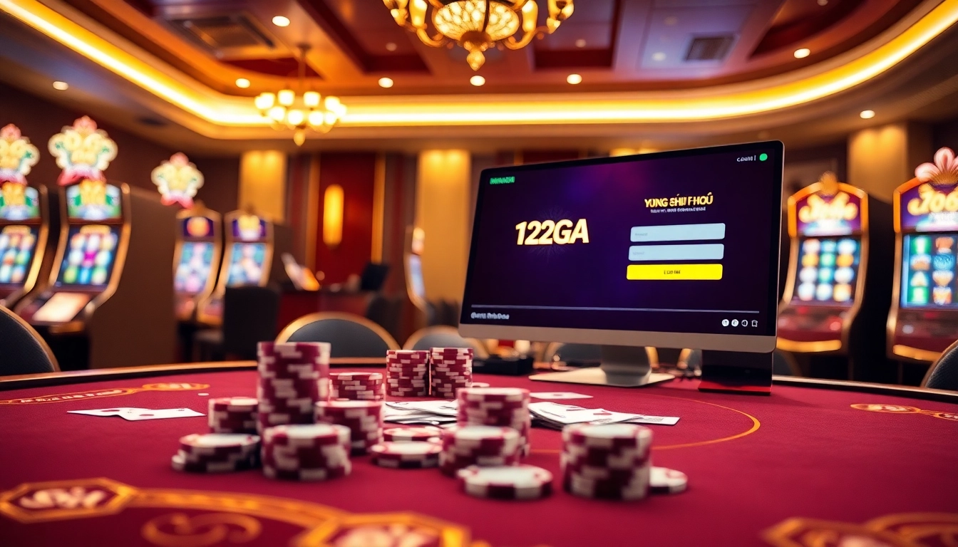 Experience the thrill of ĐĂNG NHẬP 123GA amidst a lively casino atmosphere featuring elegant gaming details.