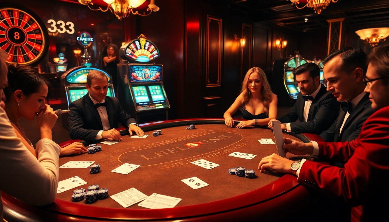 Players at a luxurious blackjack table experiencing thrilling moments at 33WIN Casino.