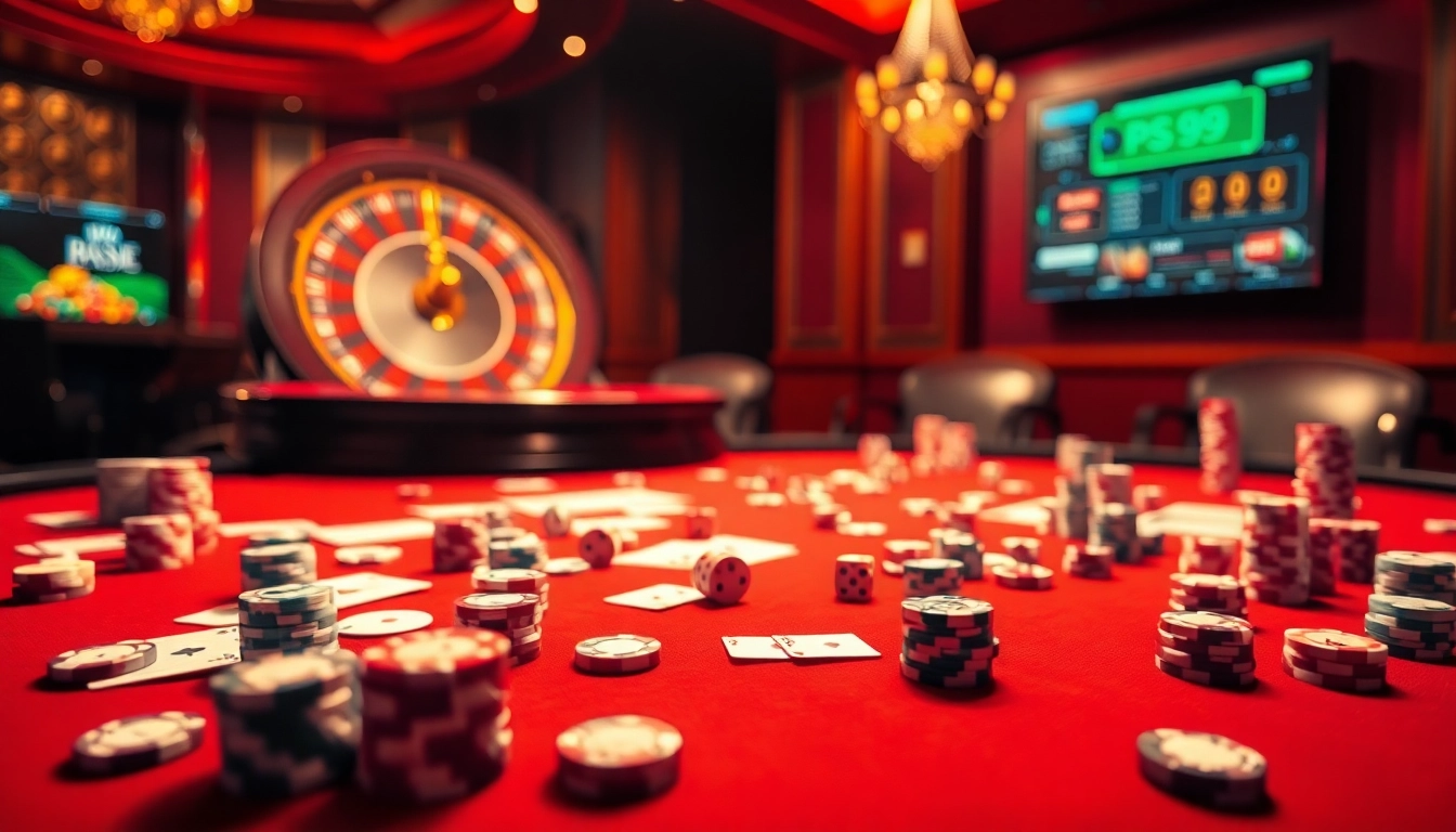 Engaging casino scene with Link mới nhất ps99 displayed in an online gambling interface, showcasing poker chips and cards.