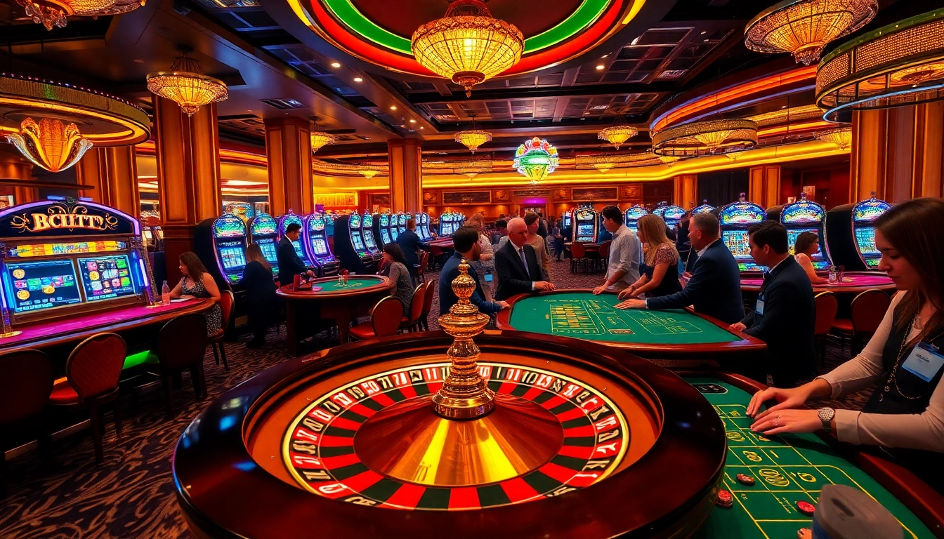 Experience the excitement of the win678 game at a vibrant casino, featuring roulette and blackjack tables.