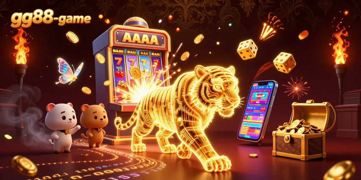 Experience the exhilarating gg88-game jackpot with a dynamic casino scene featuring a golden tiger and vibrant slots.